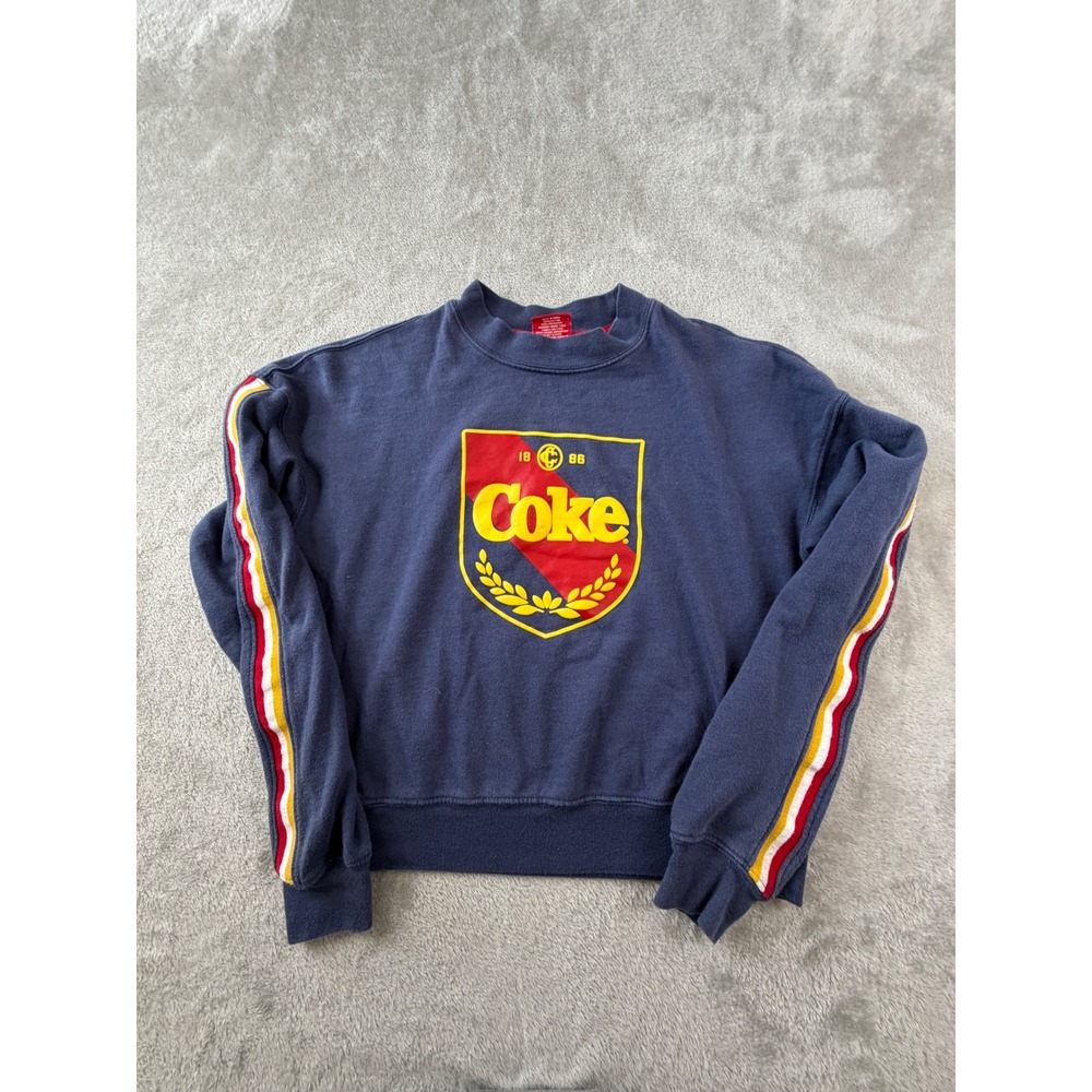 Coca-Cola Sweatshirt Mens XS Blue Graphic Logo Racing Stripe Pullover